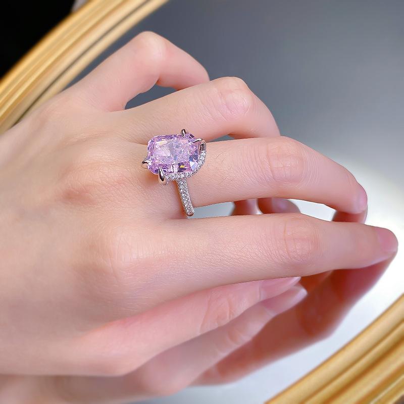 S925 Sterling Silver Purple Rectangular 10*12 mm 8A Cubic Zirconia Ring-428(25%)