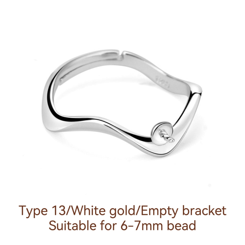 S925 Sterling Silver Ring Empty Holder, Open Ring, DIY Fittings（1pcs, with no bead)