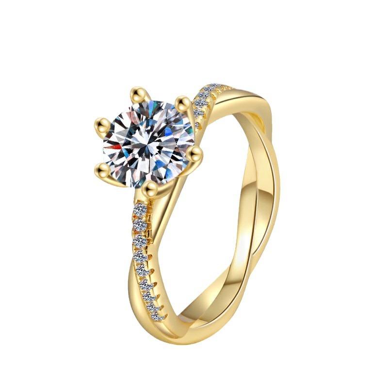 S925 Sterling Silver Interleaved Rattan Shaped Golden Ring Synthetic Moissanite Ring-267(35%)