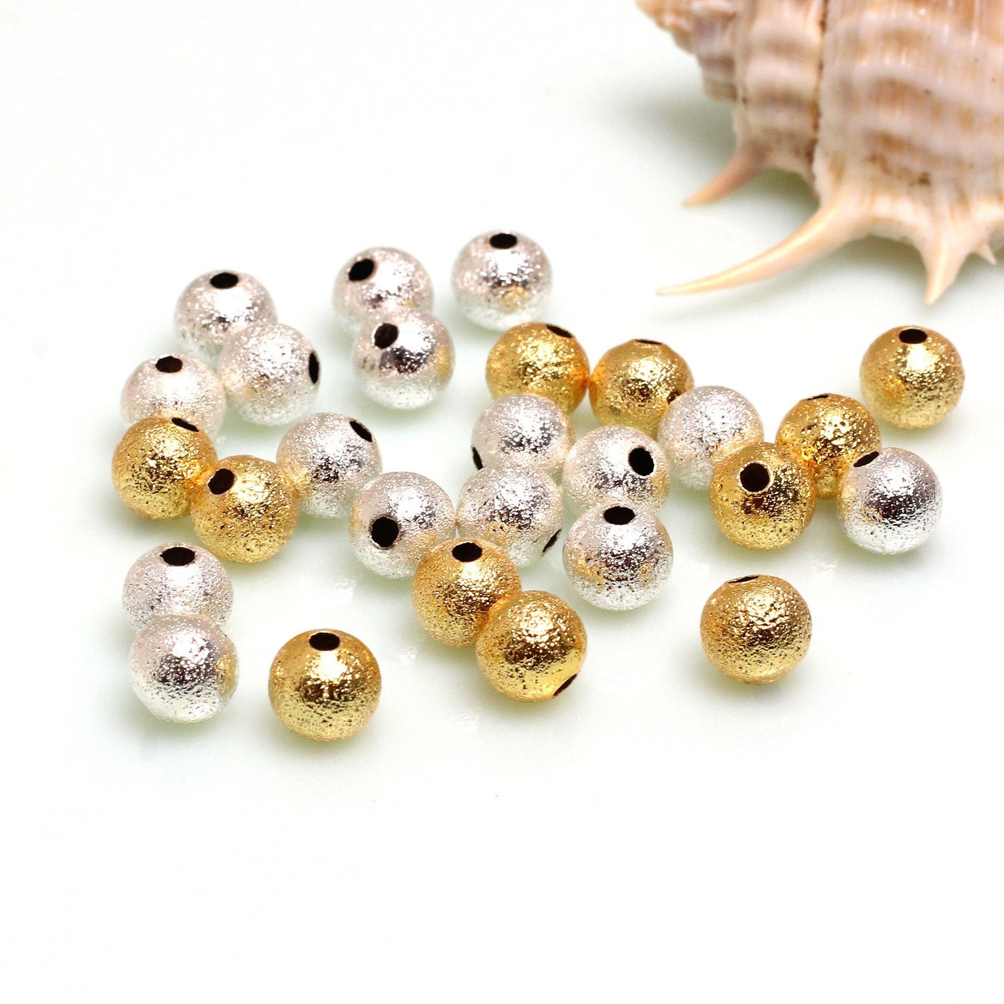 Frosted Copper Beads For Jewelry DIY，Covered by 14/18K Real Gold Or Silver