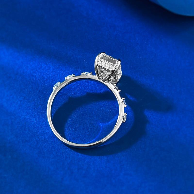 S925 Sterling Silver Ice Flower Cut Rectangular 6*8mm 6A Cubic Zirconia Ring-427(25%)