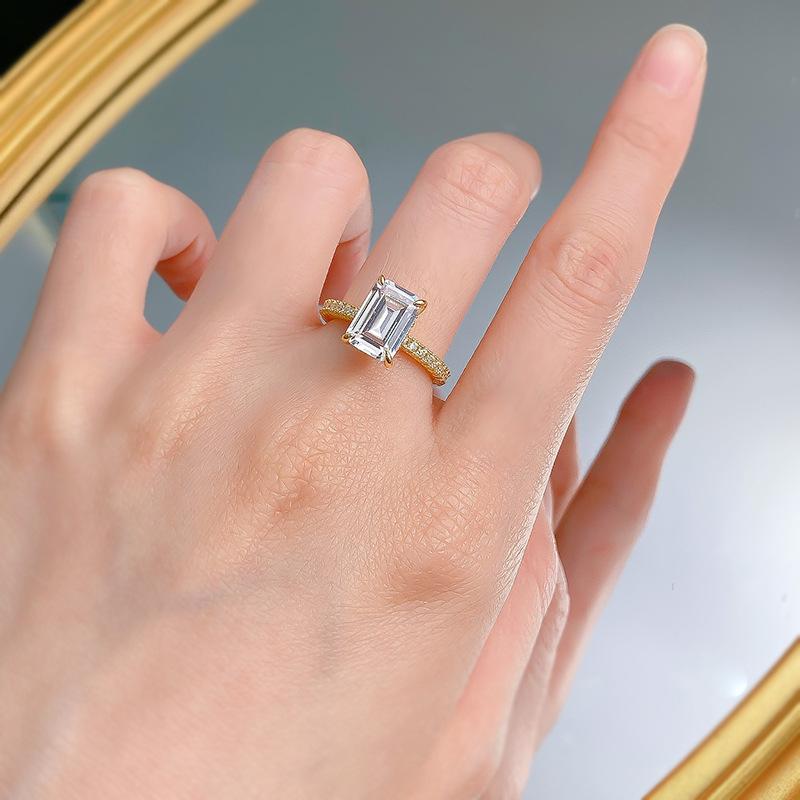 S925 Sterling Silver Grandma Cut Square Sugar Ring 7*10mm 6A Cubic Zirconia Ring Springtok-388(35%)