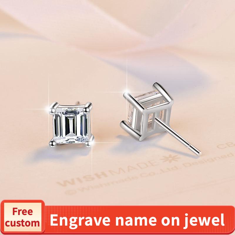 NO.165 925 Sterling Silver Princess Square Earrings Synthetic Moissanite Earrings Glittering daily life Earrings Springtok