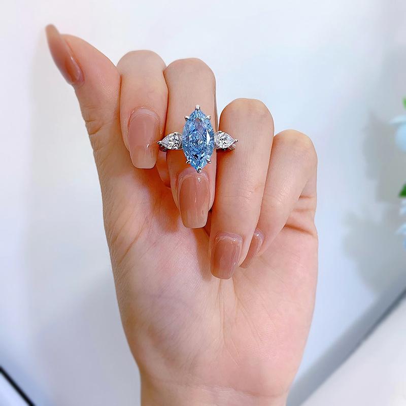 S925 Sterling Silver Aquamarine Marquise Ring 8*16mm 6A Cubic Zirconia Ring-238(35%)