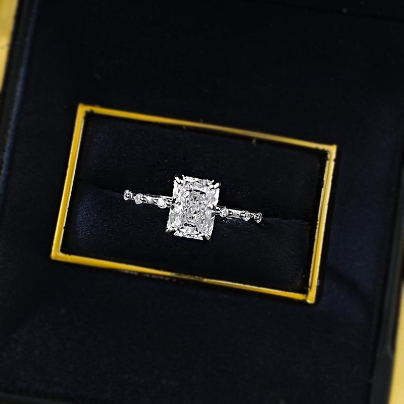 S925 Sterling Silver Ice Flower Cut Rectangular 6*8mm 6A Cubic Zirconia Ring-427(25%)