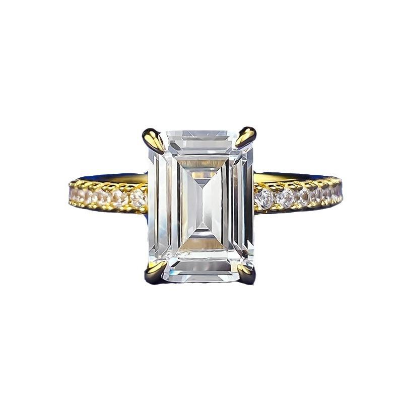 S925 Sterling Silver Grandma Cut Square Sugar Ring 7*10mm 6A Cubic Zirconia Ring Springtok-388(35%)