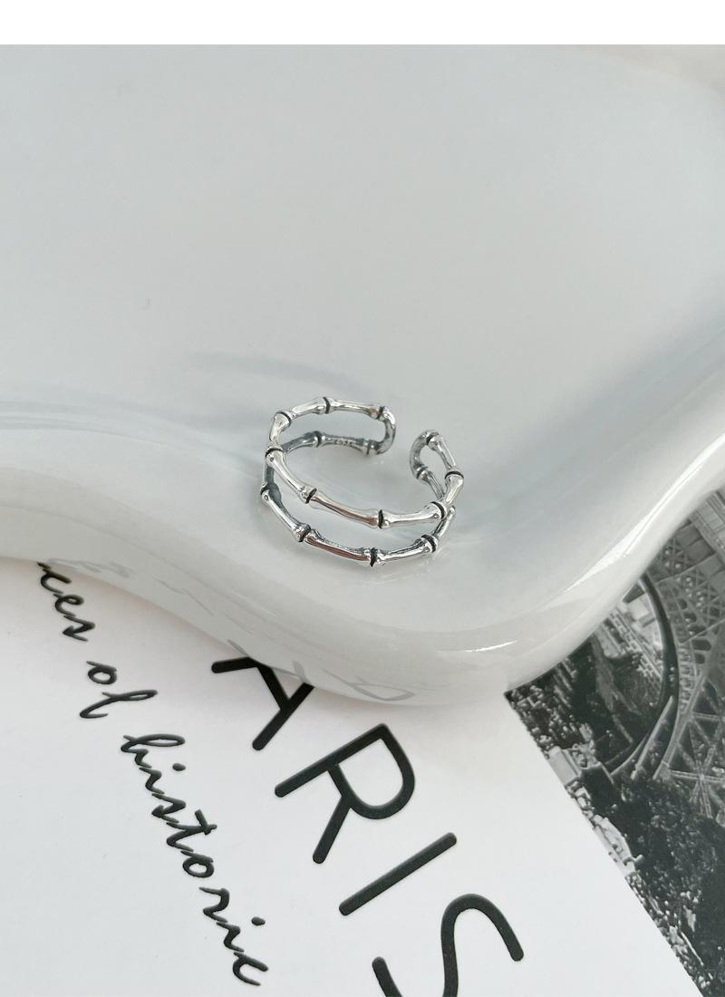 S925 Sterling Silver Vintage Distressed Double Layer Bamboo Knot Ring for Women Open Ring - 502(45%)