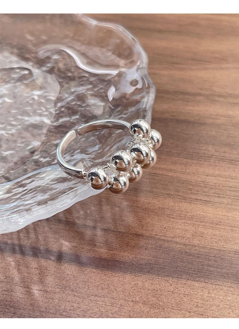 S925 Sterling Silver Simple Grape Cluster Ring for Women with Round Beads - 533(45%)