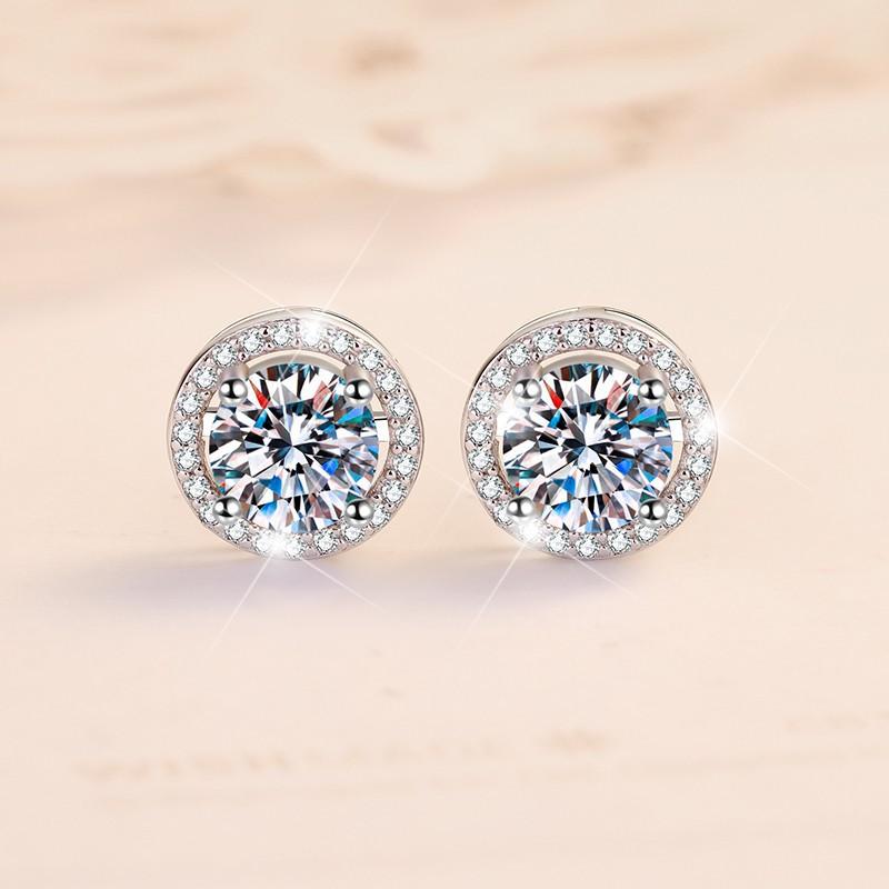 S925 Sterling Silver High Grade Synthetic Moissanite Stud Earrings /Round Wrap Style/ /Certified Synthetic Moissanite/High Grade Of D Color E Cut VVS1 Clarity/Superflash Synthetic Moissanite