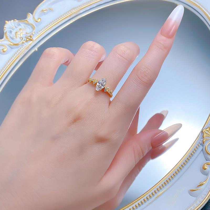 S925 Sterling Silver Marquise Horse Eye 5*10mm 6A Cubic Zirconia Ring-438(25%)