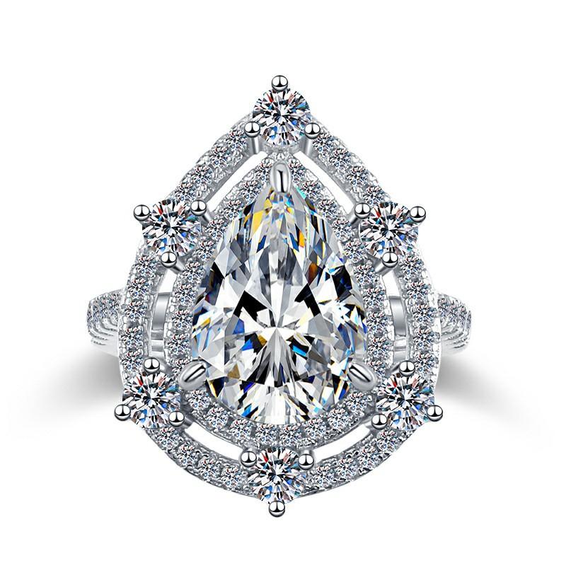S925 Sterling Silver Water Drop Pear Shape Ring Synthetic Moissanite Ring 5 Carats-449(1%)