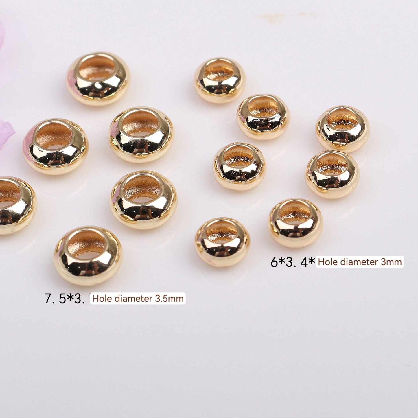 Large Hole Flat Copper Beads For Jewelry DIY，Covered by 14/18K Real Gold Or Silver