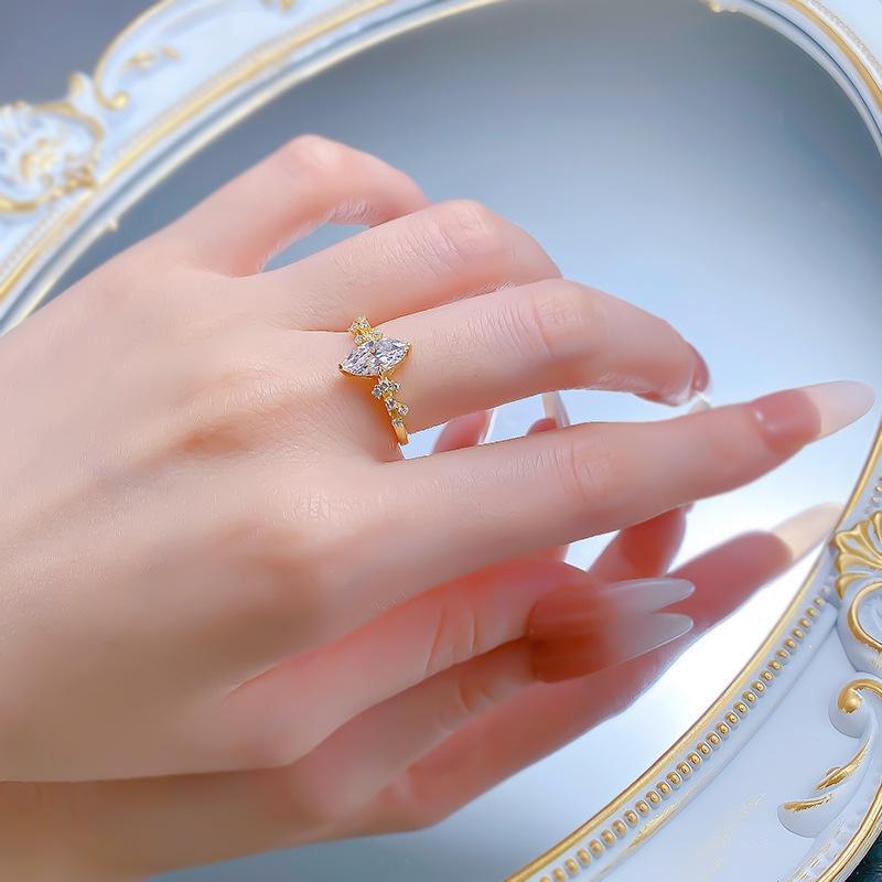 S925 Sterling Silver Marquise Horse Eye 5*10mm 6A Cubic Zirconia Ring-438(25%)