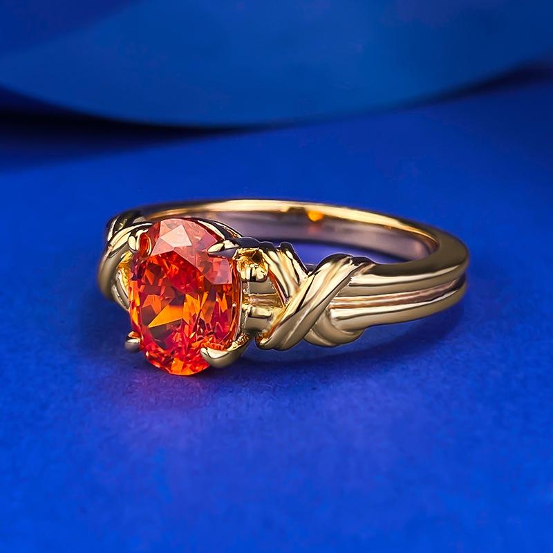 S925 Sterling Silver  Orange Oval Radiant  6*8mm  6A Cubic Zirconia Ring-423(25%)