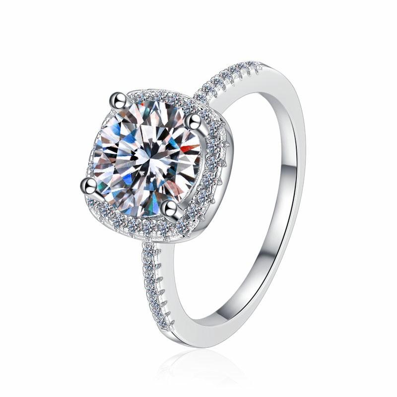 S925 Sterling Silver D Color Synthetic Moissanite Square Ring/ High Grade Synthetic Moissanite