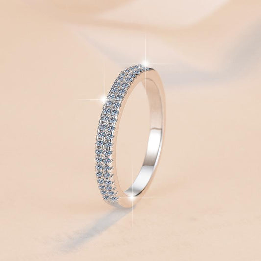 S925 Sterling Silver One-word Double Row Band Ring 6A Cubic Zirconia Ring-565(35%)