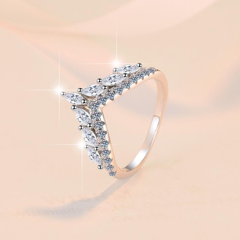 6A Cubic Zirconia S925 Sterling Silver Full Star Crown V Band Ring fashion jewelry accessory woman girl promise ring-222(35%)