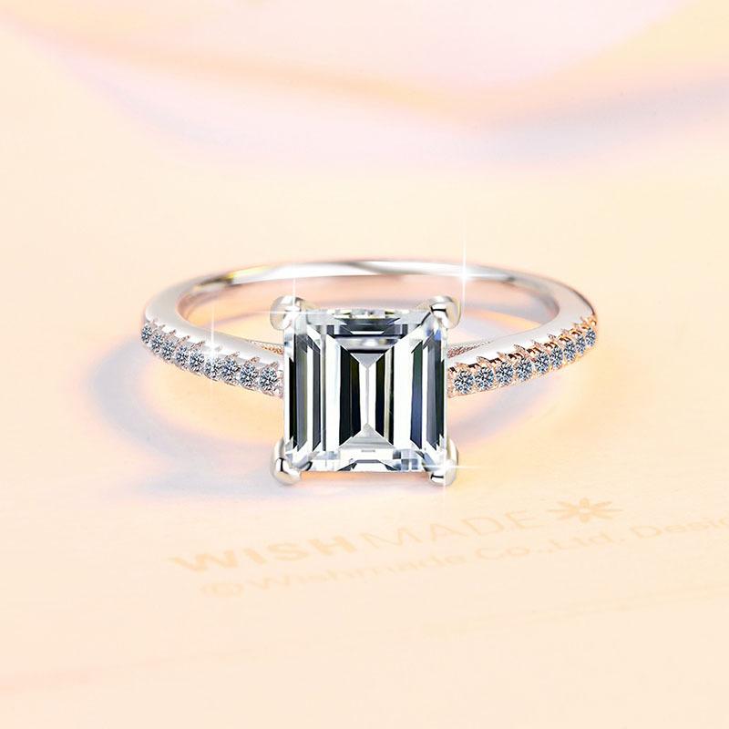 S925 Sterling Silver Princess  Square Synthetic Moissanite Ring fashion jewelry accessory woman girl promise ring-192(35%)