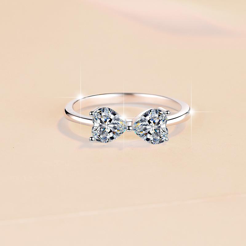 NO.129 S925 Sterling Silver Heart-to-Heart Ring Synthetic Moissanite Ring elegant luxury daily life woman birthday gift engagement Springtok