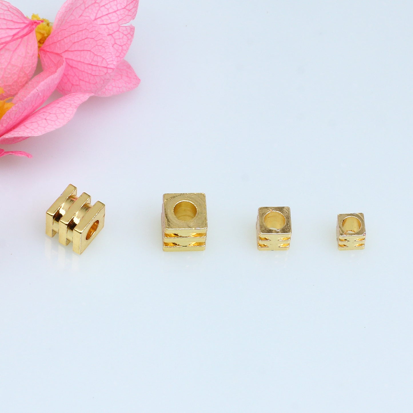 Three Layers Of Square Copper Beads For Jewelry DIY，Covered by 14/18K Real Gold Or Silver