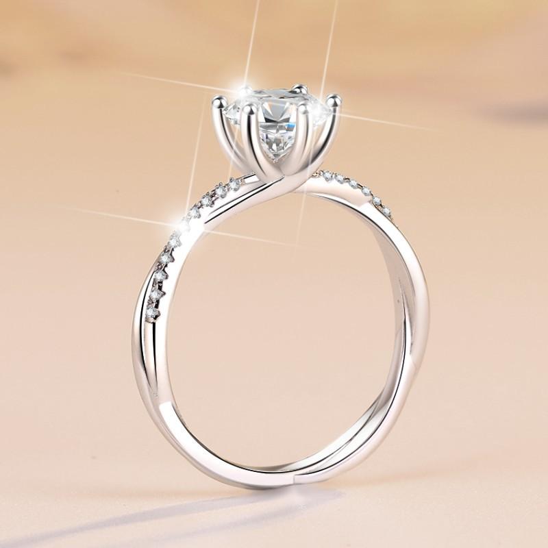 73. S925 Sterling Silver Love Interwoven Ring Synthetic Moissanite Ring