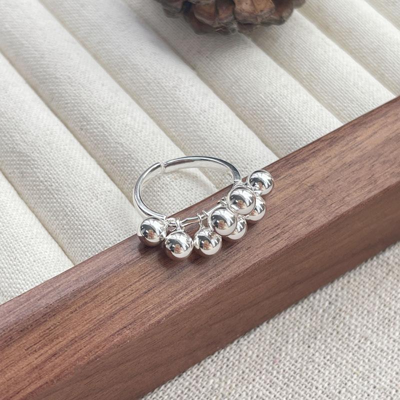 S925 Sterling Silver Simple Grape Cluster Ring for Women with Round Beads - 533(45%)