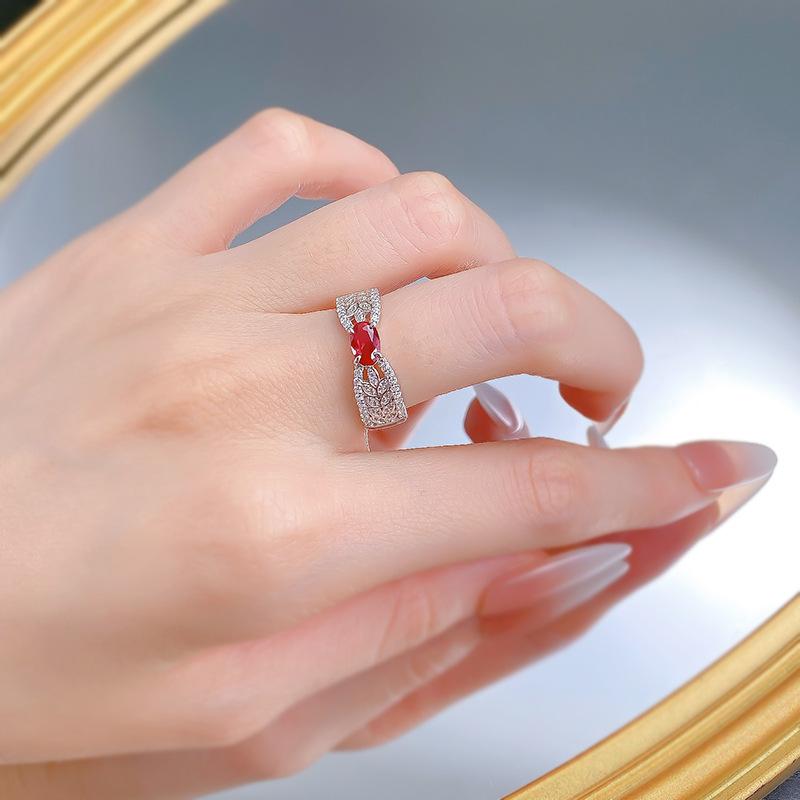 S925 Sterling Silver Oval Cut Wheat Red with Hollow Design Ring 4*6mm 6A Cubic Zirconia Ring fashion jewelry accessory woman girl promise ring-346(35%)