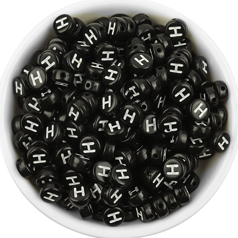 100 Pcs/Pack Acrylic Flat round Beads Diy Black Background White Love Beads/Single English Letter Loose Beads