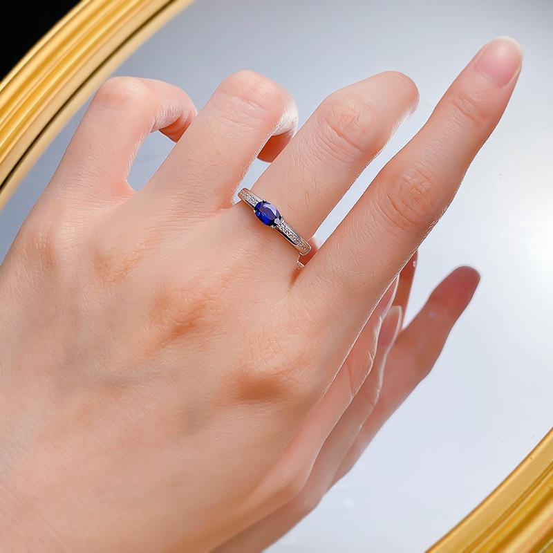 S925 Sterling Silver Royalblue Oval Cut Oval Ring 4*6mm 6A Cubic Zirconia Ring-123(35%)