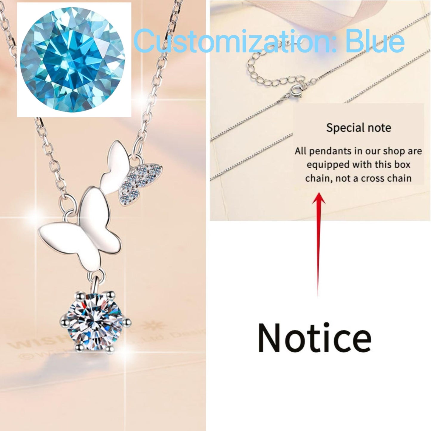 60. S925 Sterling Silver Butterfly Necklace Synthetic Moissanite Necklace