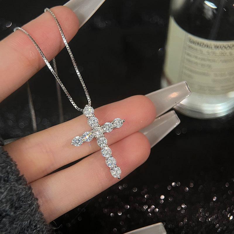 S925 Sterling Silver Zircon Cross Pendant/Super Shiny