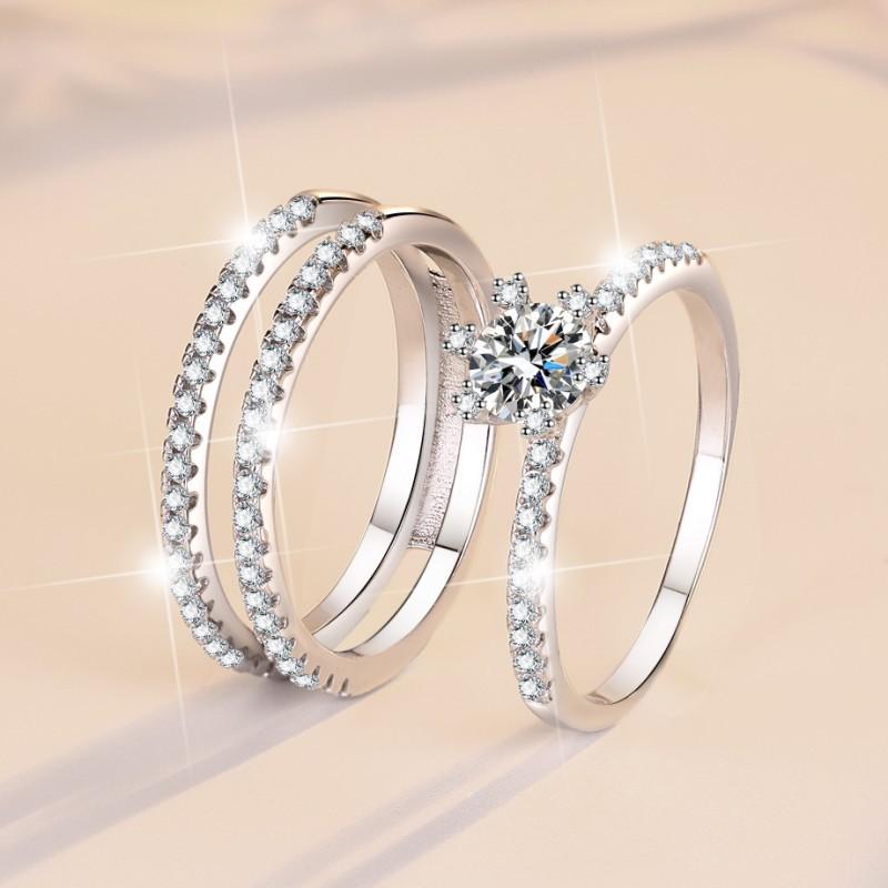 NO.116 S925 Sterling Silver Three-Row Ring Synthetic Moissanite Ring elegant luxury daily life woman birthday gift engagement Springtok