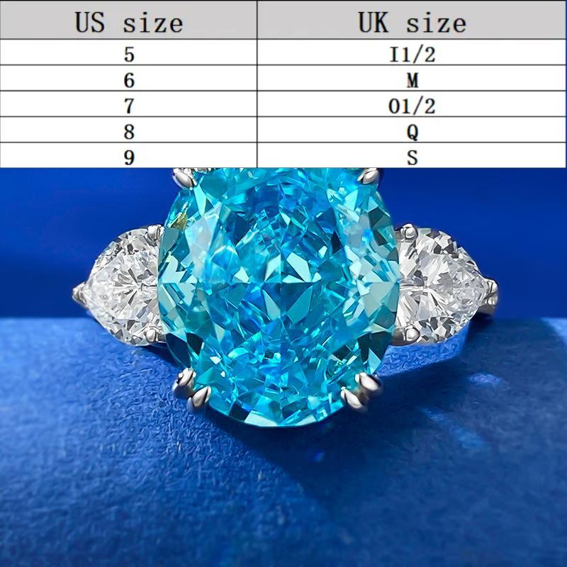 S925 Sterling Silver Aquamarine Three-stones Ice Flower Cut Oval Ring 10*12mm 8A Cubic Zirconia Ring-366(35%)