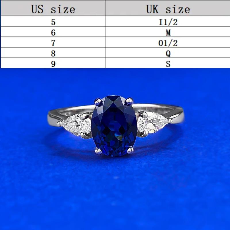 S925 Sterling Silver Oval Cut Ring Red/Blue 6*8mm 6A Cubic Zirconia Ring fashion jewelry accessory woman girl promise ring-271(35%)