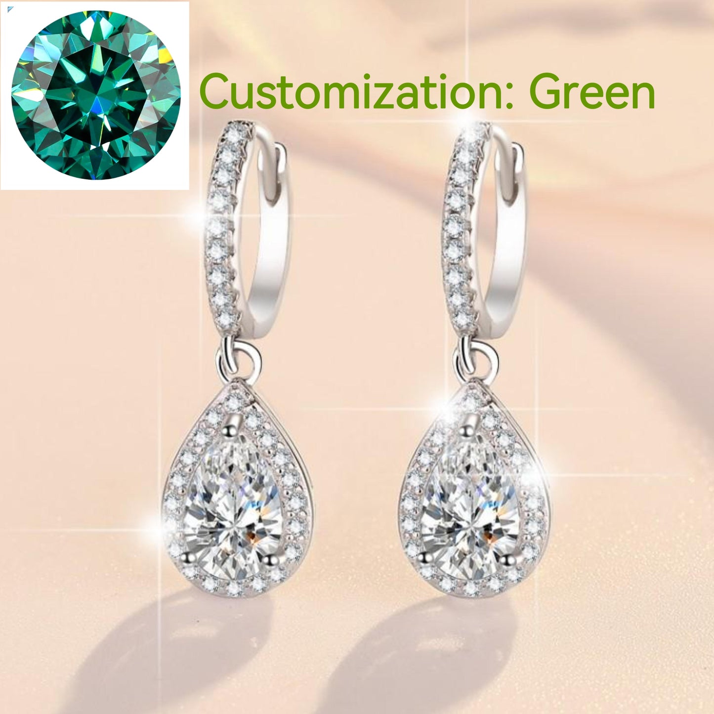 S925 Sterling Silver Pear-Shaped Earrings Synthetic Moissanite Earrings Daily Life Earrings(35%)-601