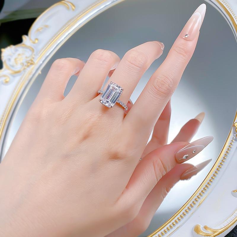 S925 Sterling Silver Grandma Cut Rectangular Ring 9*14mm 8A Cubic Zirconia Ring-576(35%)