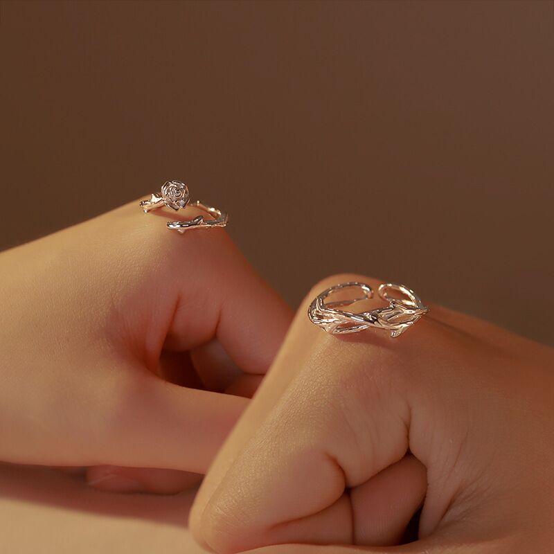 S925 Sterling Silver Thorns and Roses Couple Open Ring - 543 weddingring(45%)