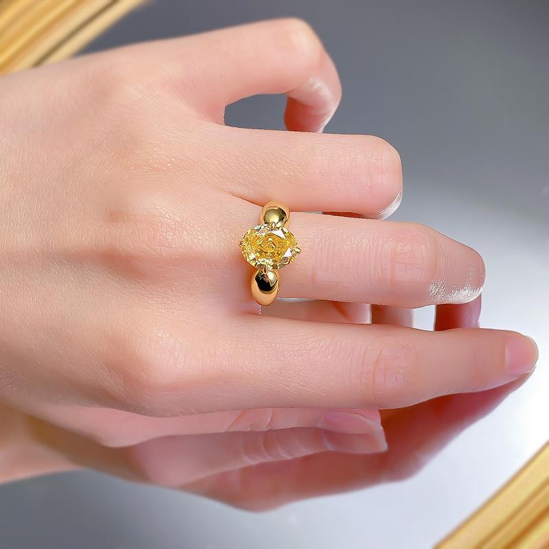 S925 Sterling Silver Yellow Ice Flower Cut Oval Ring 8*10mm 8A Cubic Zirconia Ring-377(35%)