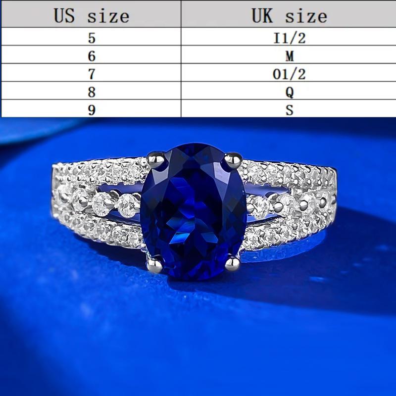 S925 Sterling Silver Blue Oval Cut Oval Ring 7*9mm 6A Cubic Zirconia Ring-268(35%)
