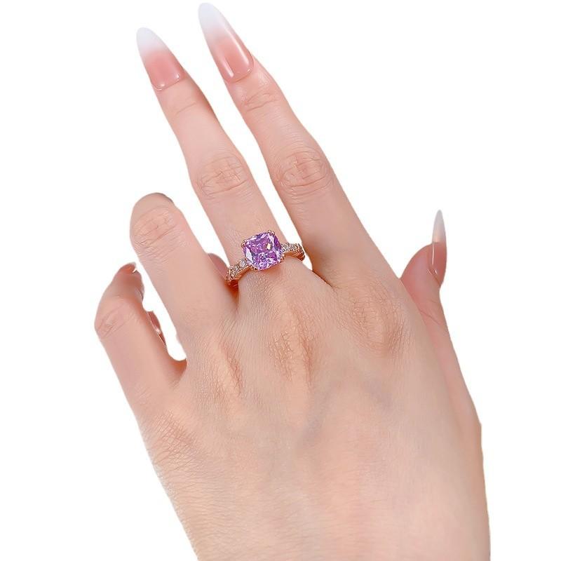 S925 Sterling Silver Purple Five-Flower Square Ring 9*9mm 6A Cubic Zirconia Ring-417(25%)