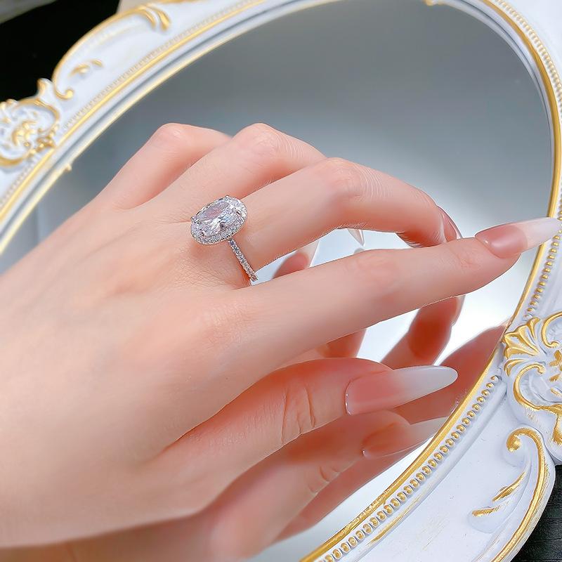 S925 sterling silver oval cut full pigeon egg Ring 8*12mm 8A cubic zirconia ring-184(35%)