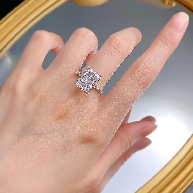S925 Sterling Silver Ice Flower cut rectangular ring 9*13mm 8A cubic zirconia ring fashion jewelry accessory woman girl promise ring-155(35%)