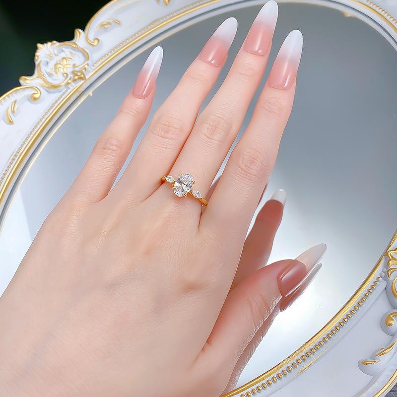 S925 Sterling Silver Tiny Oval Three Stone Ring 6*9mm 6A Cubic Zirconia Ring-146(45%)