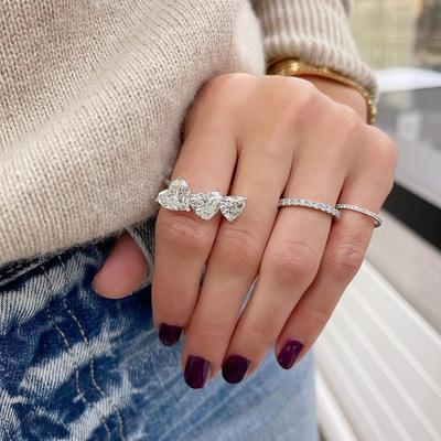 S925 sterling silver heart cut three-heart ring 6A cubic zirconia ring fashion jewelry accessory woman Girl promise ring-226(35%)