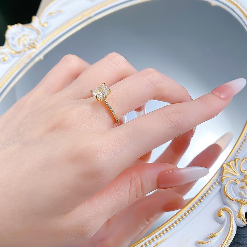 S925 Sterling Silver Ice Flower Cut Rectangular Ring 6*8mm 6A Cubic Zirconia Ring-196(35%)