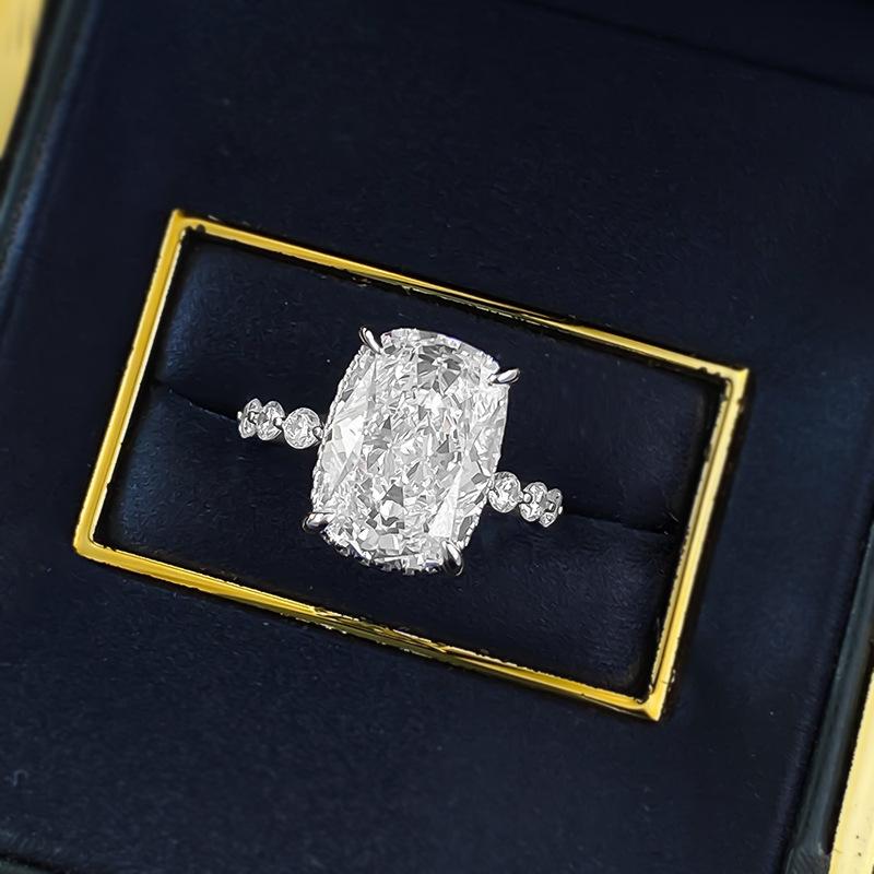 S925 Sterling Silver Radiant Fat Square Ice Flower Cut Ring 10*14mm 8A Cubic Zirconia Ring Ring-578(35%)