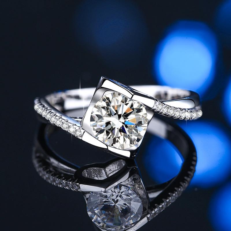 75. S925 Sterling Silver Angel Kiss Ring Synthetic Moissanite Ring