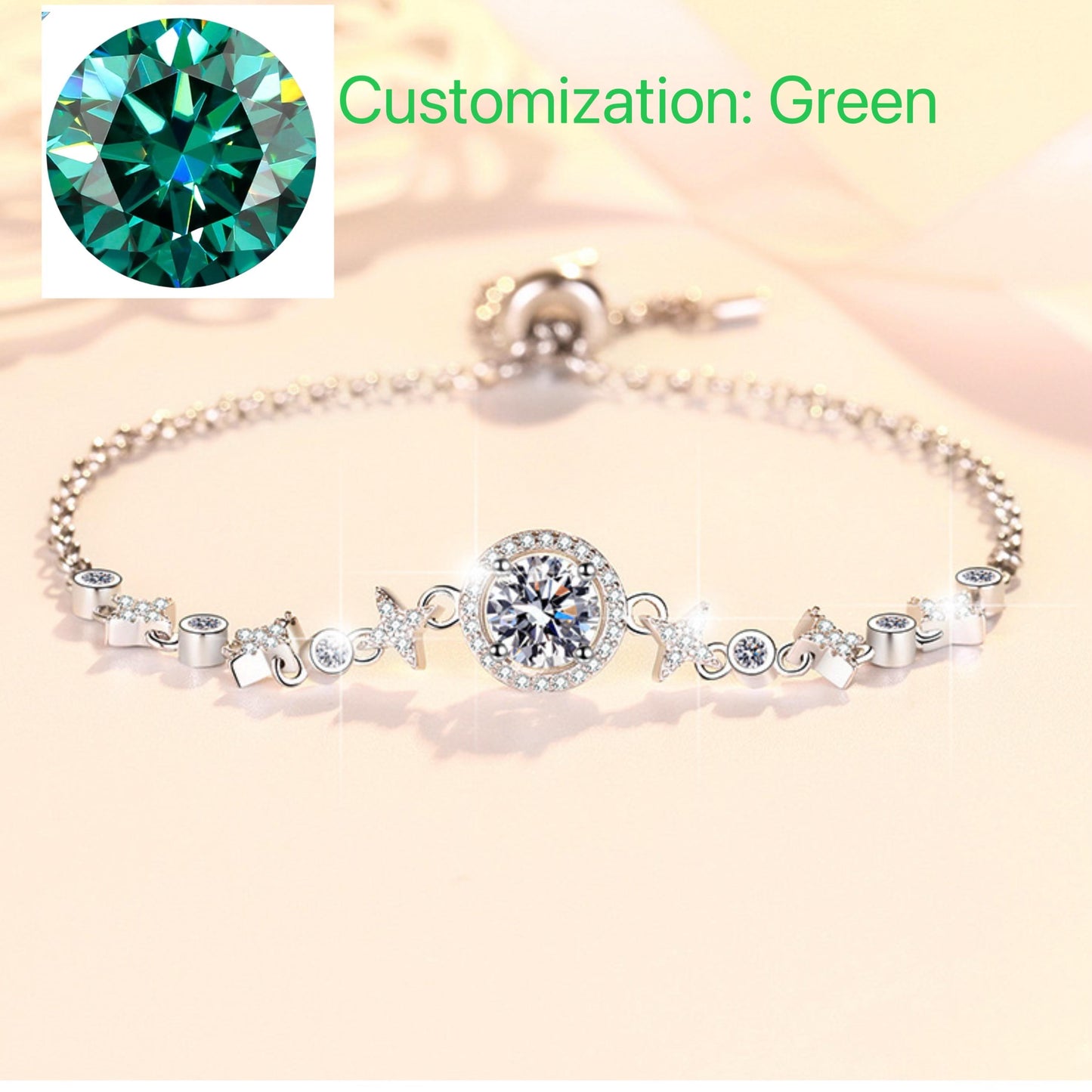 S925 Sterling Silver Round Bag Push-Pull Beads Bracelet Synthetic Moissanite Bracelet(35%)