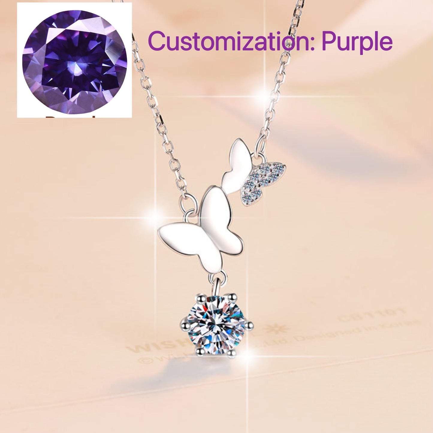 S925 Sterling Silver Butterfly Necklace Synthetic Moissanite Birthday Gift Minimalist Pendant Necklace-326(35%)
