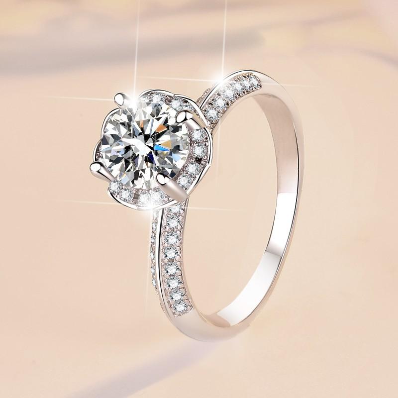 NO.112 S925 Sterling Silver Hold flowers Ring Synthetic Moissanite Ring fashion jewelry accessory woman girl promise ring Springtok